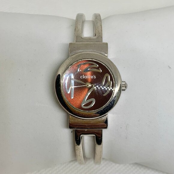 Claire’s women watch silver tone cuff bracelet Quartz analog 24mm 5.75” running - Picture 1 of 6